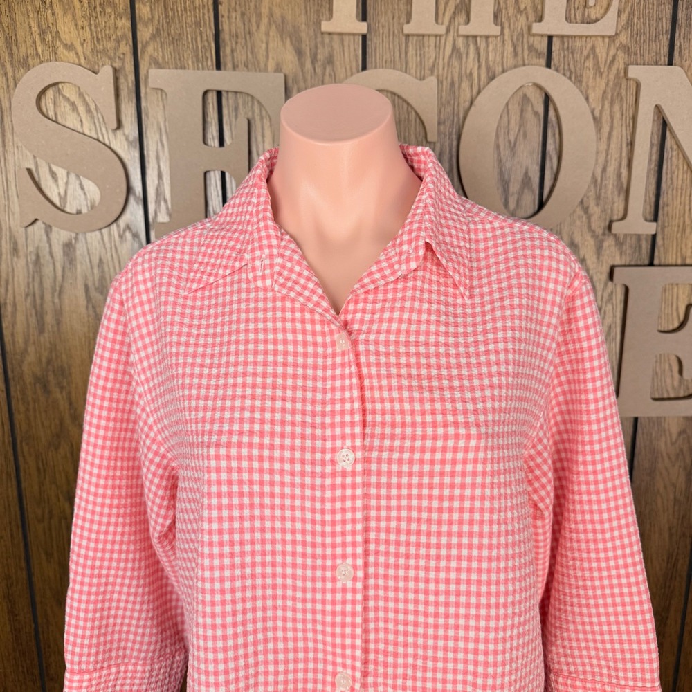 White Stag Button Up Shirt Wmn M Pink Gingham Seersucker Cottagecore Boho Retro - Picture 2 of 5